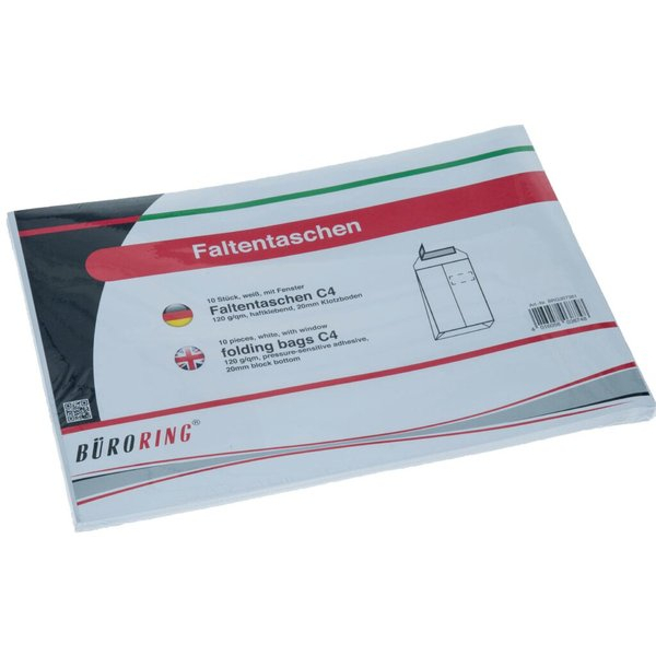4016058038748 - Faltentaschen C4 mit Fenster 20mm Falte haftklebend 120g weiß 4016058038748 10 Stück