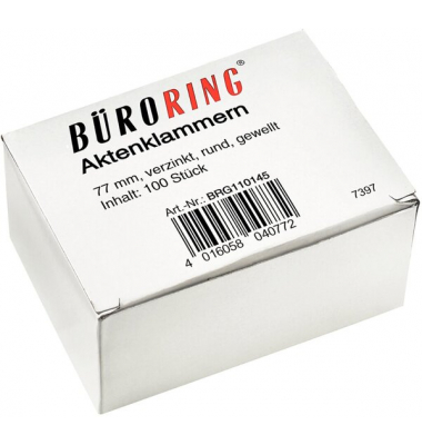 Büroring Aktenklammern 77mm/100 verzinkt gewellt rund