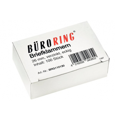 Büroring Briefklammern 26mm/100 verzinkt spitz-eckig