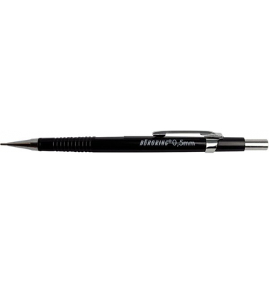 Büroring Druckbleistift, 0.5 mm, schwarz, mit Radiergummi und Clip