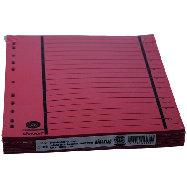 4016058047948 - Trennblätter BRG670102 A4 rot 230g Recyclingkarton 4016058047948 Büroring