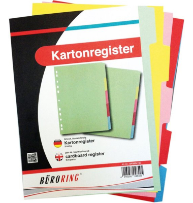 Kartonregister BRG604190, 5-teilig blanko, A4, 175 g/m&sup2;, farbige Taben, 5-teilig