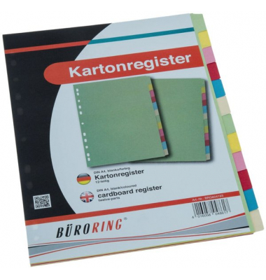 Kartonregister BRG604193, 12-teilig blanko, A4, 175 g/m&sup2;, farbige Taben, 12-teilig