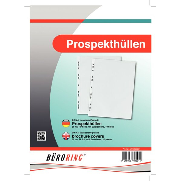 4016058048914 - Prospekthüllen BRG620231 Standard A4 transluzent genarbt oben offen 008mm 4016058048914 Büroring