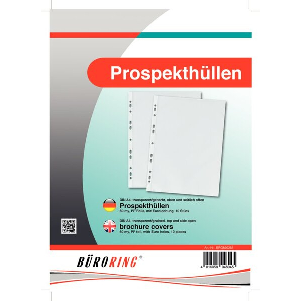 4016058048945 - Prospekthülle BRG620253 60 my oben und seitlich offen A4 4016058048945 Büroring 4016058048945 - Prospekthülle BRG620253 60 my oben und seitlich offen A4 4016058048945 Büroring
