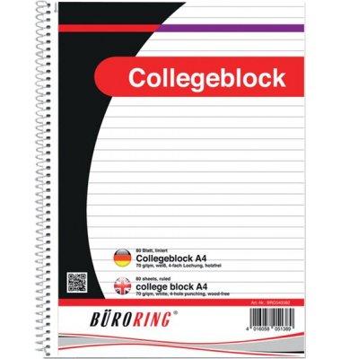 Collegeblock 543582 / liniert, A4, 70g, 80 Blatt