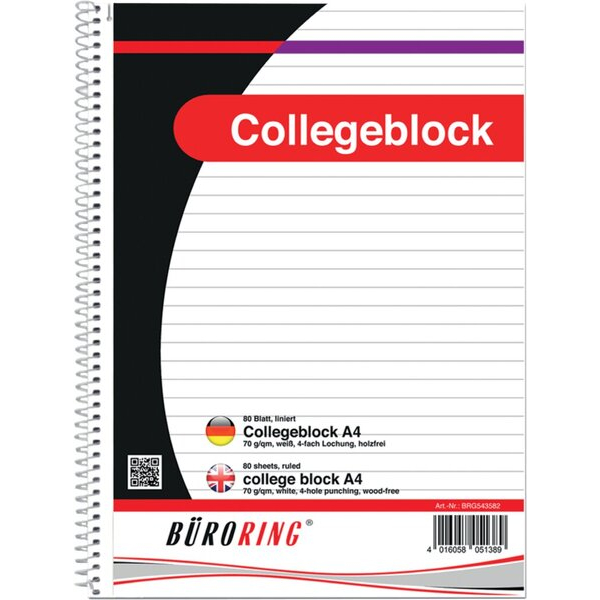 4016058051389 - Collegeblock 543582   liniert A4 70g 80 Blatt 4016058051389 Büroring