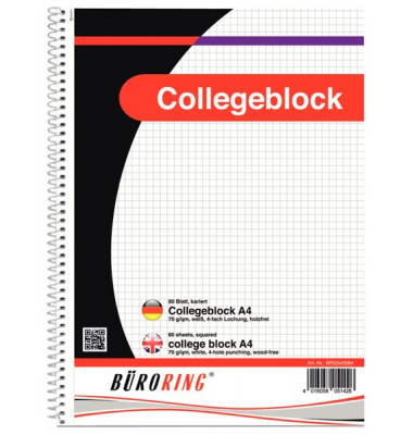 Collegeblock 543584 / kariert, A4, 70g, 80 Blatt