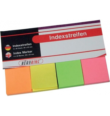 Büroring Index Haftstreifen aus Papier 4 x 40 Streifen 20x50mm Farben: grün,