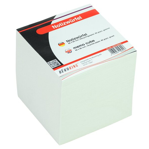 4016058056018 - Zettelklotz 196643 90x90mm grau Recyclingpapier 650 Blatt 4016058056018 Büroring