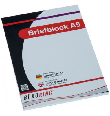 BüroRing Briefblock A5/50 Blatt blanko, holzfrei, weiß