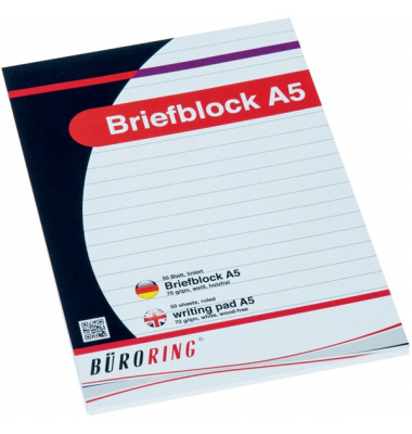 BüroRing Briefblock A5/50 Blatt liniert, holzfrei, weiß