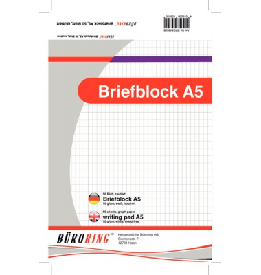 Büroring Briefblock A5/50 Blatt rautiert, holzfrei, weiß