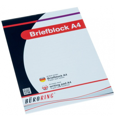 Büroring Briefblock A4/50 Blatt blanko, holzfrei, weiß, 70g/qm