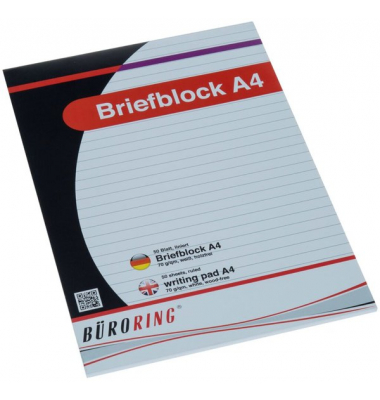 Büroring Briefblock A4/50 Blatt liniert, holzfrei, weiß, 70 g/qm