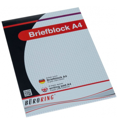 Briefblock 543546, ohne, Lineatur 22 / kariert, A4, 70g, wei&szlig;, 50 Blatt