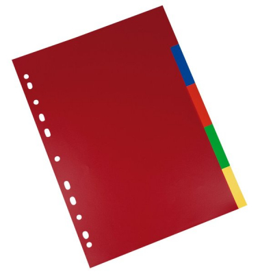 Kunststoffregister BRG620194, 5-teilig blanko, A4, 120&micro;m, farbige Taben, 5-teilig