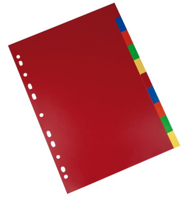Kunststoffregister BRG620195, 10-teilig blanko, A4, 120&micro;m, farbige Taben, 10-teilig