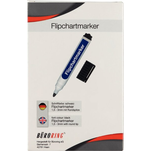 4016058223014 - Flipchart Marker schwarz Rundspitze 15-3mm 4016058223014 Büroring