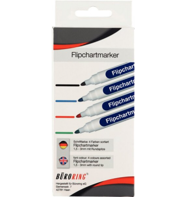 Flipchartmarker 223019, sortiert (schwarz, rot, blau, grün), 1,5-3mm 