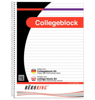 Collegeblock 543583 / liniert, A5, 70g, 80 Blatt
