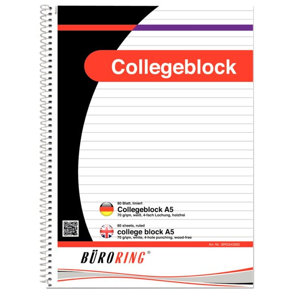 4016058435837 - Collegeblock 543583   liniert A5 70g 80 Blatt 4016058435837 Büroring
