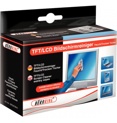 Büroring Bildschirm Reinigungstücher 10 Pckg.mit je 1Nass-/1Trockentuch
