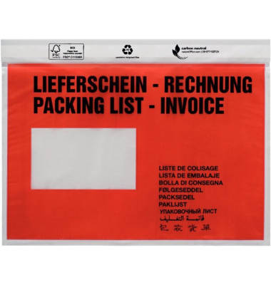 Lieferscheintaschen UNIPACK 522V0005019 C5 "LIEFERSCHEIN - RECHNUNG" selbstklebend 