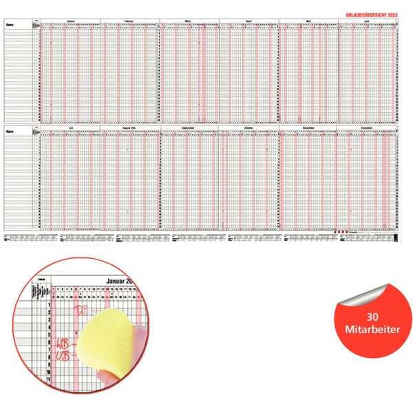 Güss Urlaubsplaner 12-40MB, 12 Monate / 1 Seite, 98,5x60cm, für 30 Mitarbeiter, 2025 4021819012417 Güss