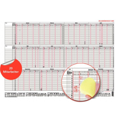 Urlaubsplaner 12-20MB, 12 Monate / 1 Seite, 600x420mm (HxB), abwischbar, 2027