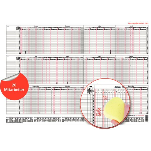 Güss Urlaubsplaner 12-20MB, 12 Monate / 1 Seite, 600x420mm (HxB), abwischbar, 2026 4021819122017 Güss