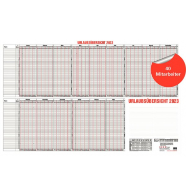Urlaubsplaner 12-30, 15 Monate / 1 Seite, 985x600mm (HxB) (100x60cm), 2023, für 40 Mitarbeiter, 2026