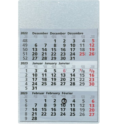 3-Monatswandkalender Metall, 32 cm x 48 cm, 12 Monatsblätter +