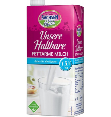 Sachsen H-Milch, 1,5 % 1 Liter mit Schraubverschluss, ultrahocherhitzt