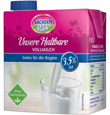 Sachsen H-Milch, 3,5 %, 0,5 Liter mit Schraubverschluss, ultrahocherhitzt