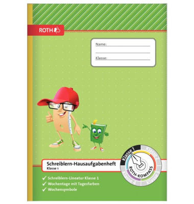 Hausaufgabenheft 89252 Kompass 1. Klasse / Schreiblern-Lineatur / 3 Spalten, A4, 90g, gr&uuml;n, 48 Blatt / 96 Seiten