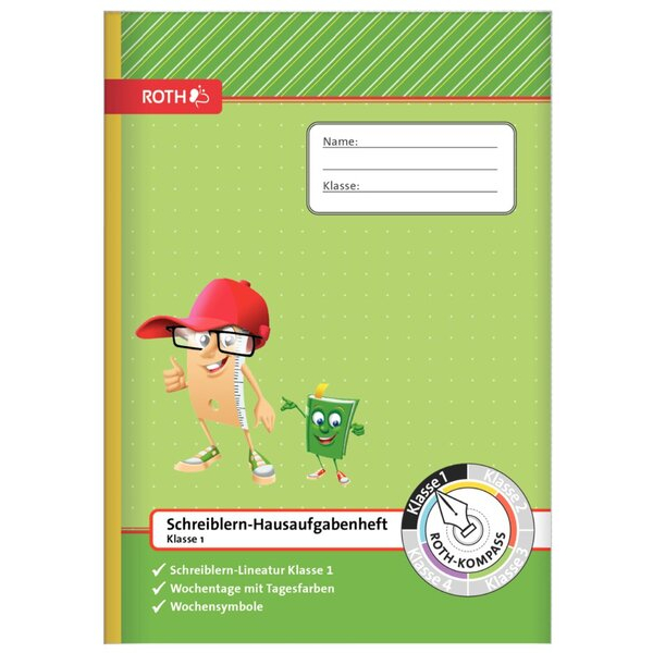 Roth Hausaufgabenheft 89252 Kompass 1. Klasse / Schreiblern-Lineatur / 3 Spalten, A4, 90g, grün, 48 Blatt / 96 Seiten 4028279892528 R