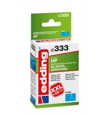 Tinte 333 HP 920XL cyan Ersetzt: HP CD972AE, No.920XL Tinte 333 HP 920XL cyan Ersetzt: HP CD972AE, No.920XL