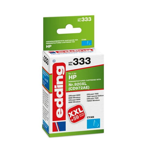 4043023695347 - Tinte 333 HP 920XL cyan Ersetzt HP CD972AE No920XL 4043023695347 Edding