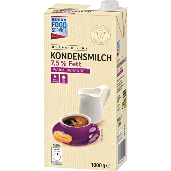 Kondensmilch 75 % Fett 1000 g teilentrahmt wärmebehandelt 4045500011893 Edeka