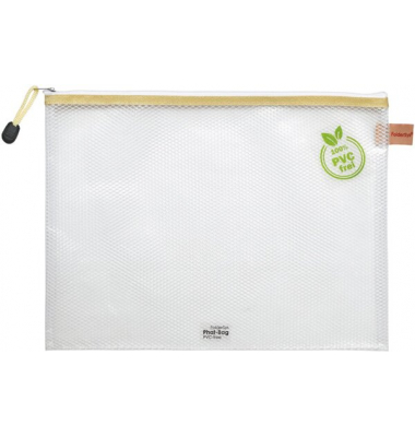 PVC-freier Reißverschluß-Beutel A4 transparent/beige, weißer Reiß-
