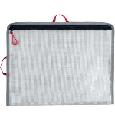 Bungee-Bag, A4, PVC-frei, grau/rot, PVC-frei, 2 rote Halteschlaufen zum