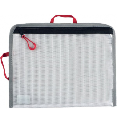 Bungee-Bag, A5, PVC-frei, grau/rot, PVC-frei, 2 rote Halteschlaufen zum