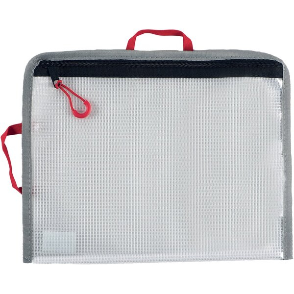 4250037430899 - Reißverschlussbeutel FolderSys Bungee-Bag A5 020 mm Kordel Bordierband Schlaufen B 254 x H 200 mm PVC-freie Folie transparent-rot-grau-schwarz