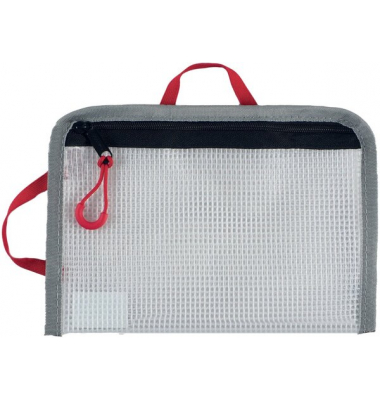Bungee-Bag, A6, PVC-frei, grau/rot, PVC-frei, 2 rote Halteschlaufen zum