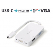Adapter USB-C auf Multiport, weiß, DVI mit FullHD, VGA mit WUXGA, 0,10 m