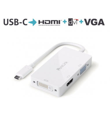 Adapter USB-C auf Multiport, weiß, DVI mit FullHD, VGA mit WUXGA, 0,10 m