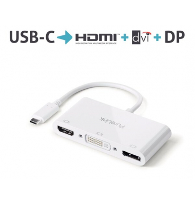 Adapter USB-C auf Multiport, weiß, DVI mit FullHD, DP mit 4K60Hz, 0,10 m,