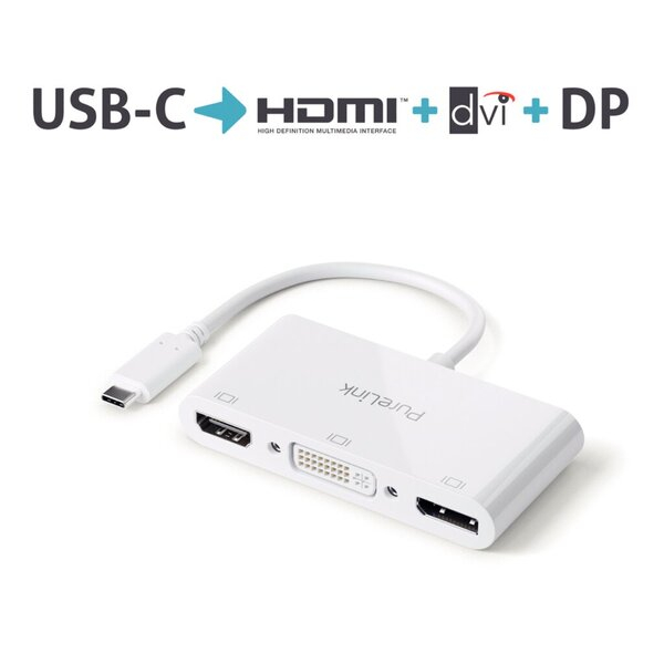 4251364719008 - Adapter USB-C auf Multiport weiß DVI mit FullHD DP mit 4K60Hz 010 m 4251364719008 PureLink