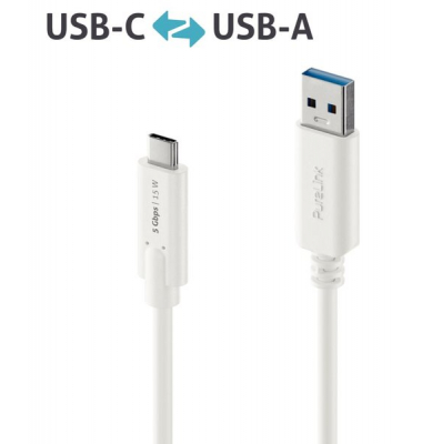 USB-C-Kabel auf USB-A, 3.1, Gen 1, weiß, 0,50 m, iSerie,
